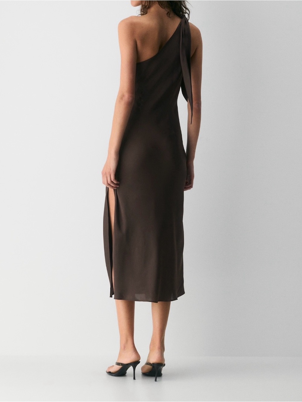 Aritzia One-Shoulder Brown Silk Slip Dress - Picture 3 of 6